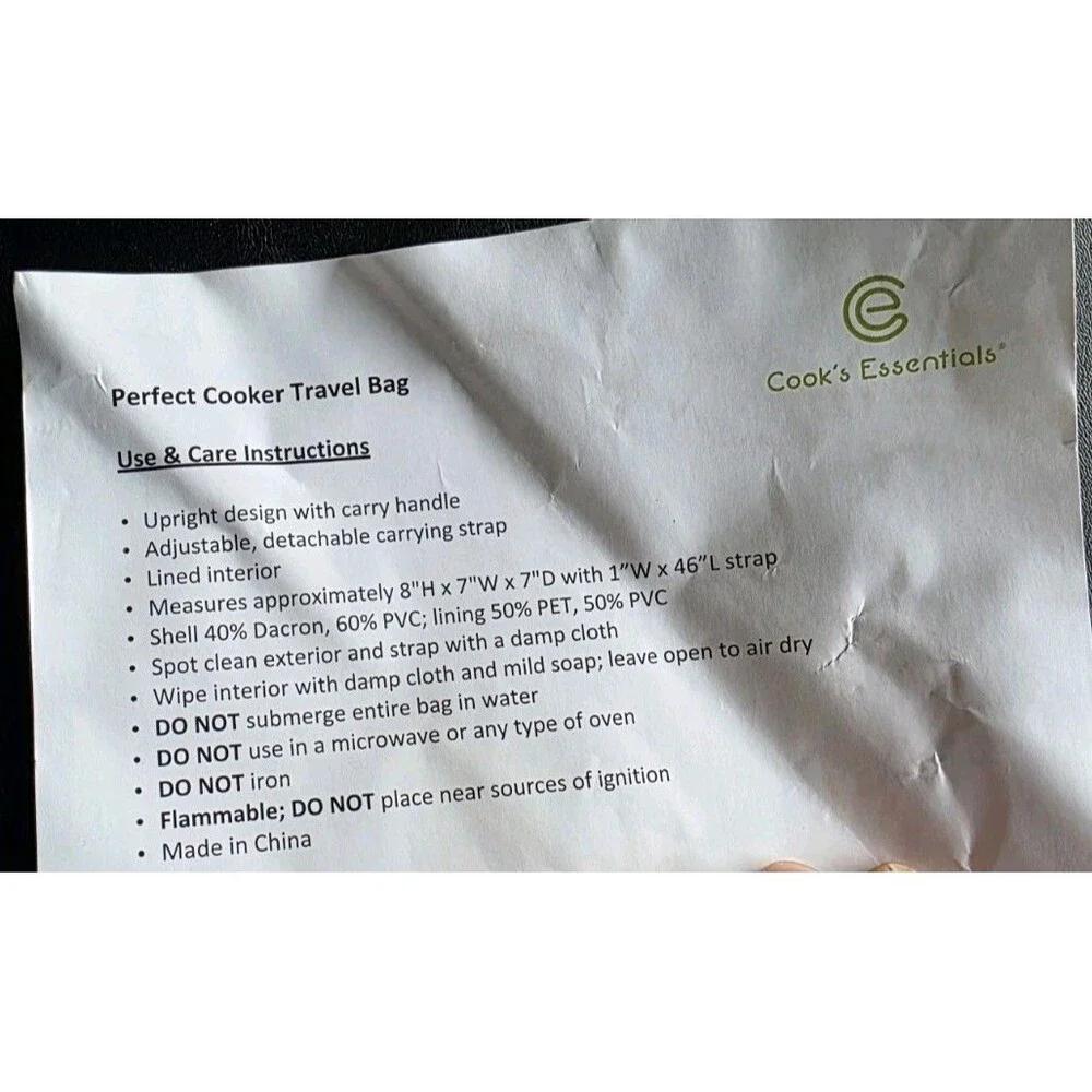 Cook’s Essentials Perfect Cooker Travel Bag Carry Case Adjustable Strap